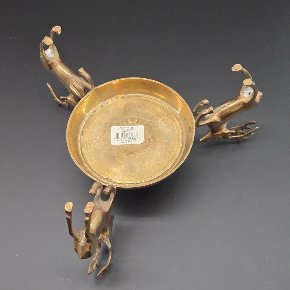 India Exotics Inc Vintage Solid Brass Reindeer Centerpiece Bowl Candle Holder‎